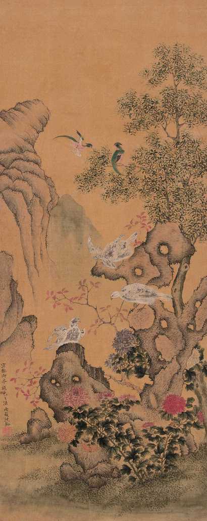 沈铨 清 花鸟 立轴